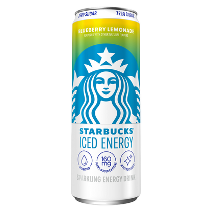 Starbucks Iced Energy Zero Sugar Sparkling Energy Drink Blueberry Lemonade 12oz Can
