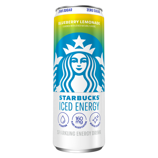 Starbucks Iced Energy Zero Sugar Sparkling Energy Drink Blueberry Lemonade 12oz Can
