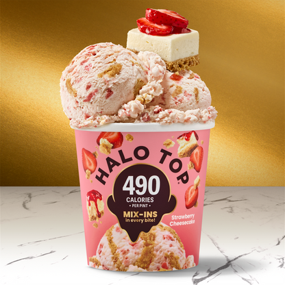 Halo Top Strawberry Cheesecake Light Ice Cream, Lower Calorie Frozen Dessert Pint, 16 fl oz