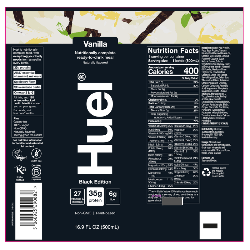 Huel Black Edition Vanilla Protein Ready-to-Drink Meal Replacement 16.9oz Btl