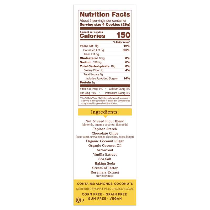 Simple Mills Crunchy Almond Flour Chocolate Chip Cookies 5.5oz