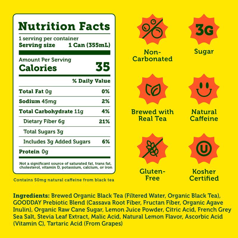 Halfday Lemon Prebiotic Iced Tea 12oz Can