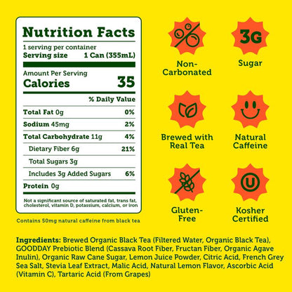 Halfday Lemon Prebiotic Iced Tea 3pk 12oz Can