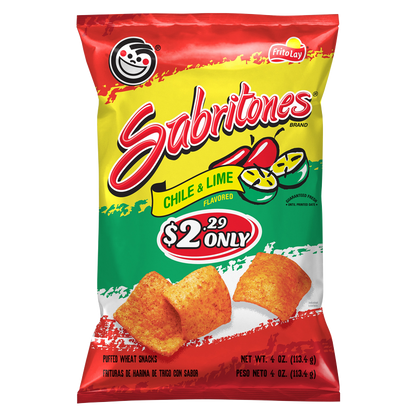 Sabritones Chile and Lime Flavored Puffed Wheat Snacks 4oz