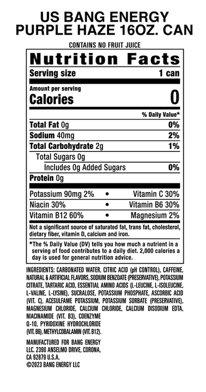 Bang Energy Purple Haze 16oz Can
