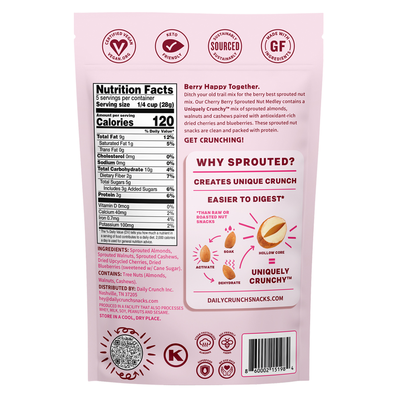 Daily Crunch Cherry Berry Sprouted Nut Medley 5 oz
