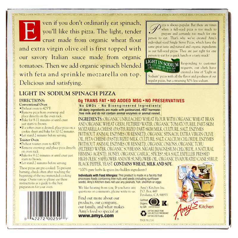 Amy's Spinach Medium Pizza 7.2oz