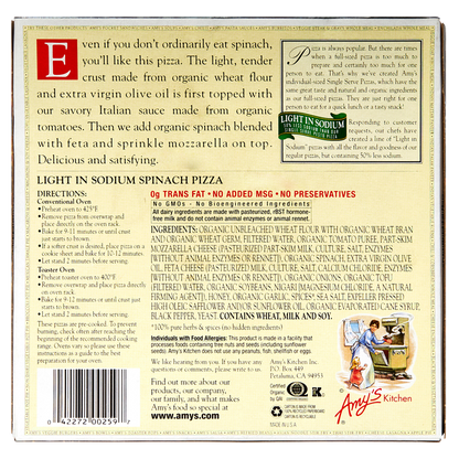 Amy's Spinach Medium Pizza 7.2oz