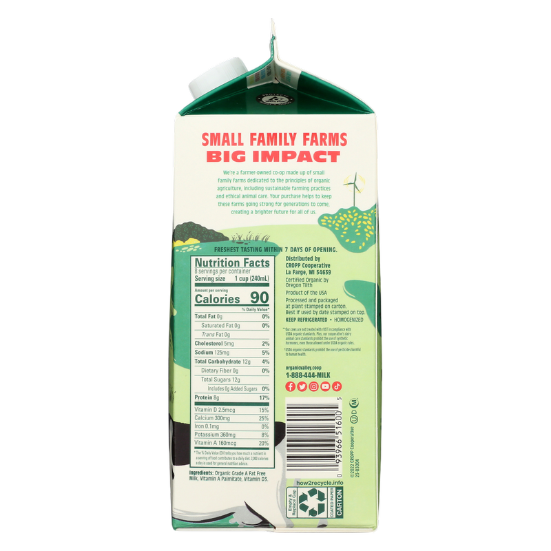 Organic Valley Non-Fat Milk 1/2 Gallon