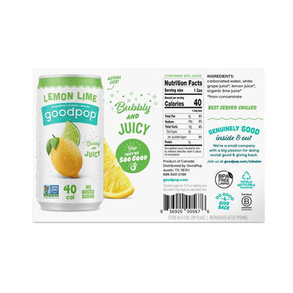 GoodPop Lemon Lime Juice & Bubbly Water 6pk 7.5oz Mini Can