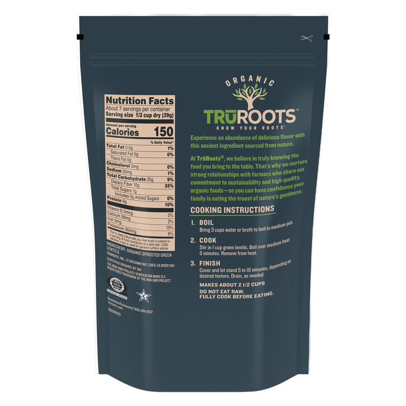 TruRoots Organic Green Sprouted Lentils 10oz