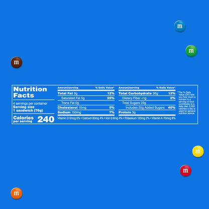 M&M'S Vanilla Ice Cream Cookie Sandwich, Reduced Fat Vanilla Ice Cream Dessert Cookie Sandwich, 4 Oz