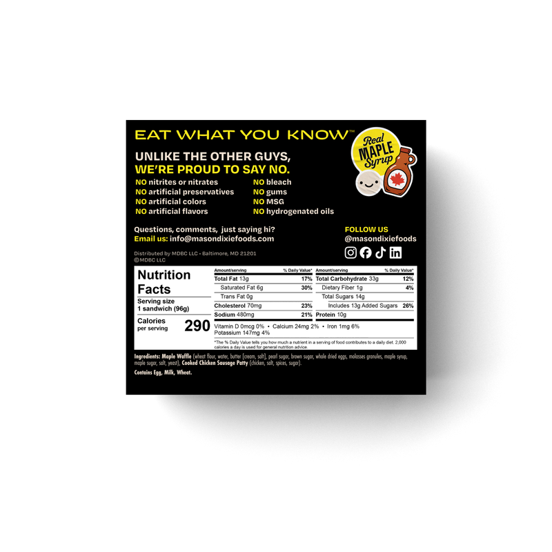 Mason Dixie Foods Single-Serve Maple Waffle Sandwich, 1 ct