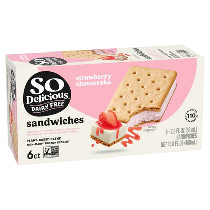 So Delicious Dairy-Free Strawberry Cheesecake Ice Cream Sandwiches, 6ct