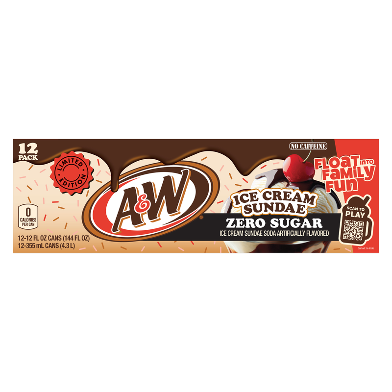 A&W Zero Sugar Ice Cream Sundae Soda 12pk 12oz Can