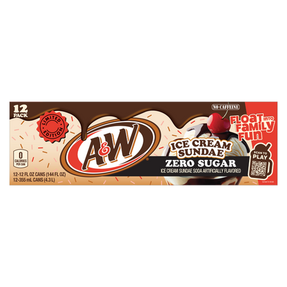 A&W Zero Sugar Ice Cream Sundae Soda 12pk 12oz Can