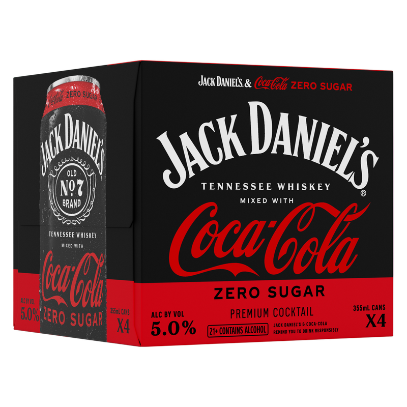 Jack Daniel's & Coke Zero 4pk 355ml Can 5% ABV