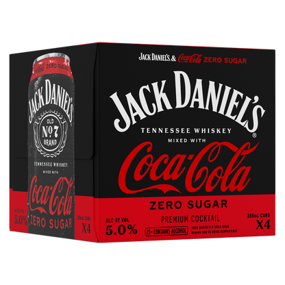 Jack Daniel's & Coke Zero 4pk 355ml Can 5% ABV