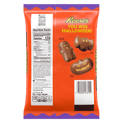 REESE'S Assorted Milk Chocolate Snack Size Peanut Butter Shapes, Halloween Candy Variety Bag, 9 oz