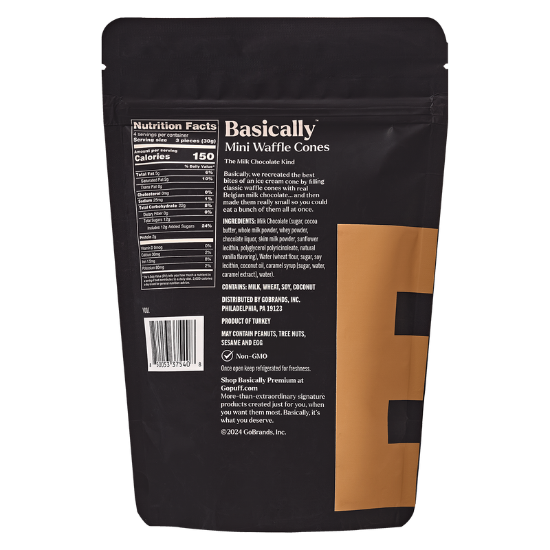 Basically Premium Milk Chocolate Mini Waffle Cones