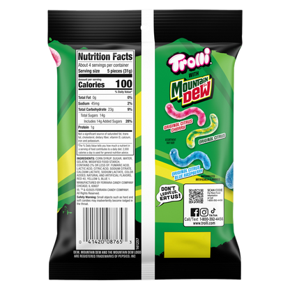 Trolli x Mountain Dew Sour Brite Crawlers Gummy Worm Candy, 4.25 oz