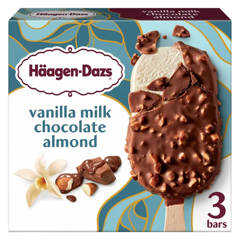 Haagen-Dazs Vanilla Milk Chocolate Almond Ice Cream Bar, 3ct