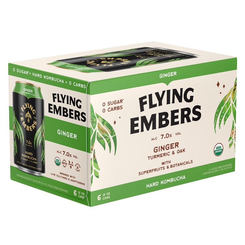Flying Embers Ginger Hard Kombucha 6pk 12oz Can 7.0% ABV