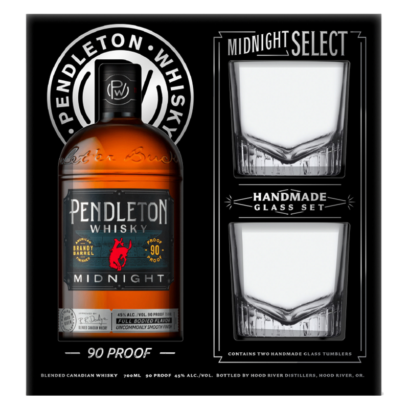 Pendleton Midnight with Two Rocks Glasses Canadian Whiskey 750ml (90 Proof)