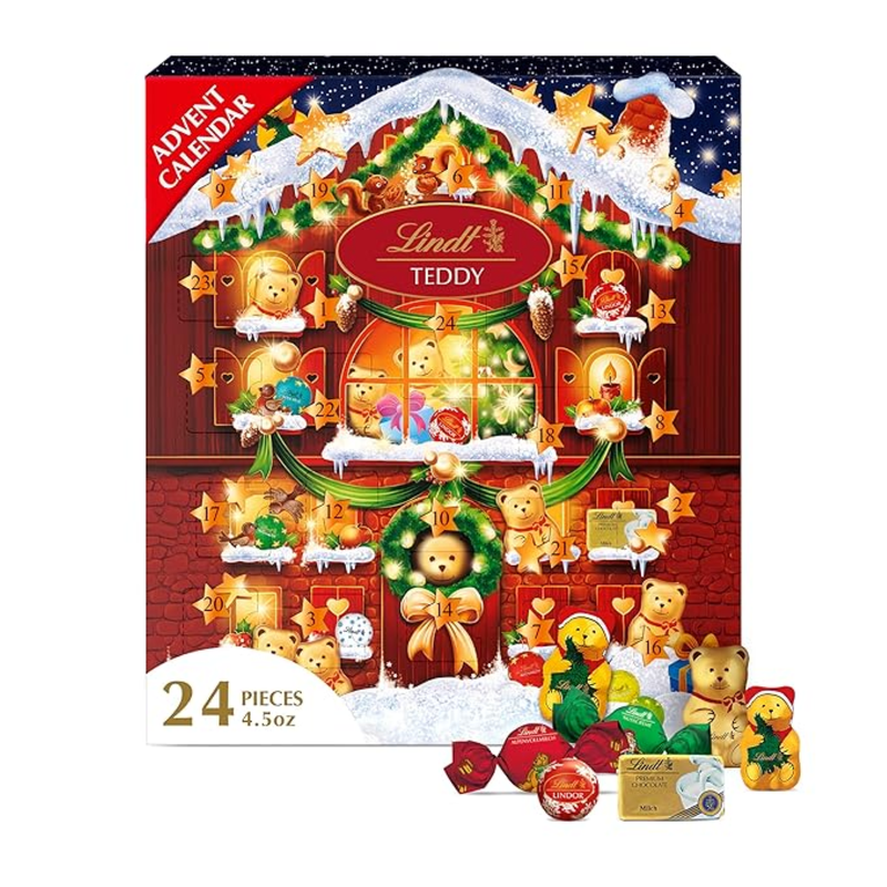 Lindt Holiday Teddy Assorted Chocolate Candy Advent Calendar, 4.5 oz.