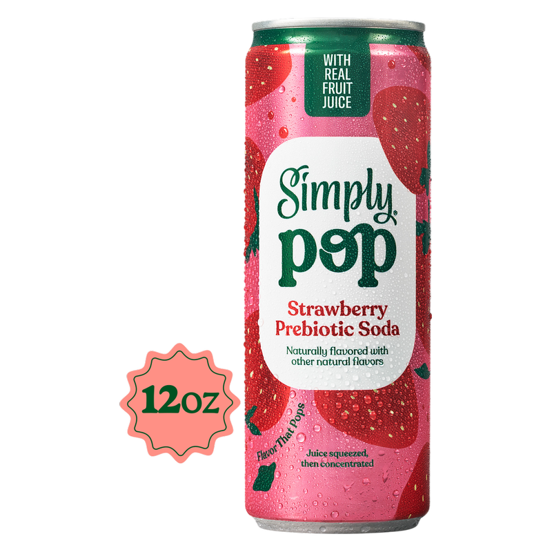 Simply Pop Strawberry Prebiotic Soda 12oz Can