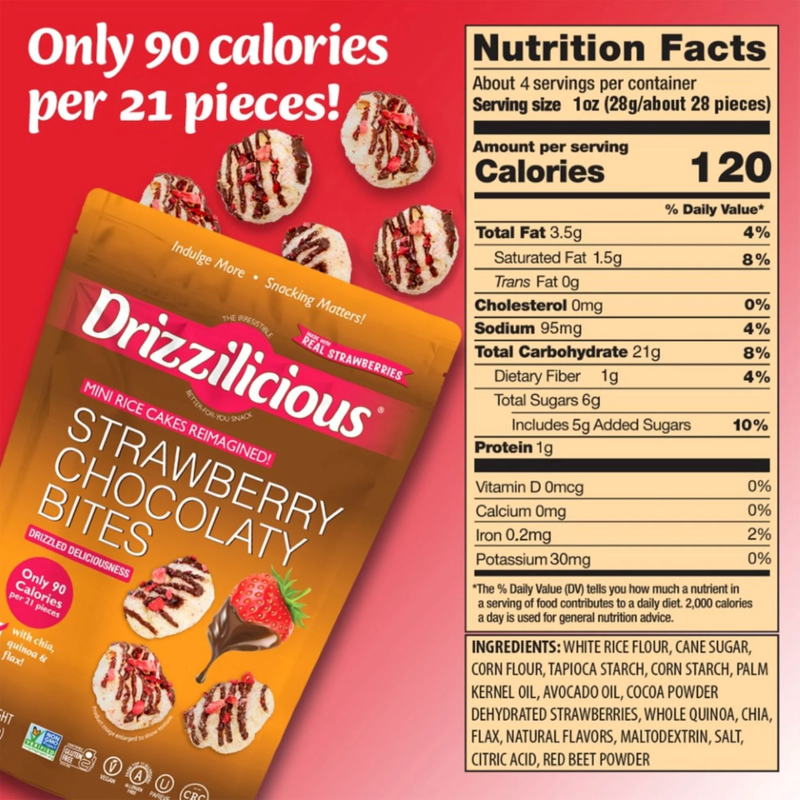 Drizzilicious Chocolatey Strawberry Drizzle  Mini Rice Cakes, 4oz