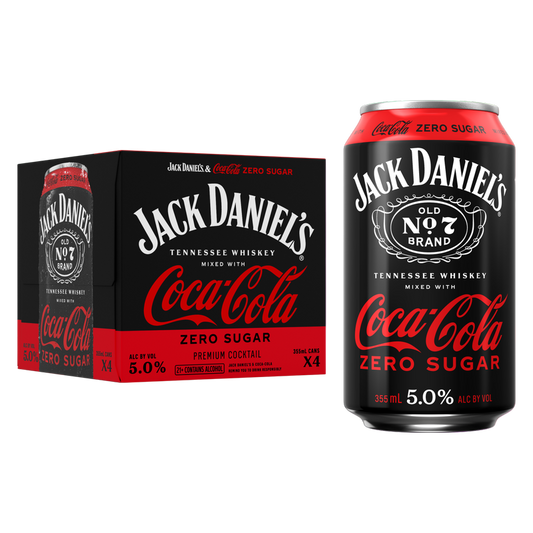 Jack Daniel's & Coca-Cola Zero 4pk 355ml Can 5% ABV