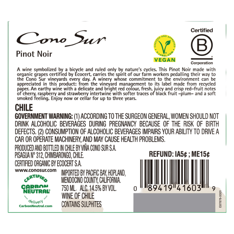 Cono Sur Organic Pinot Noir 750ml