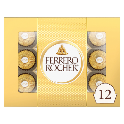 Ferrero Rocher Fine Hazelnut Milk Chocolate, 12 Count, Pack of 6 Individually Wrapped Chocolate Candy Gift Boxes, 5.3 oz