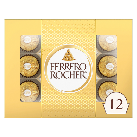 Ferrero Rocher Fine Hazelnut Milk Chocolate, 12 Count, Pack of 6 Individually Wrapped Chocolate Candy Gift Boxes, 5.3 oz