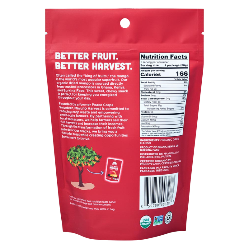 Mavuno Harvest Organic Unsweetened Dried Mango, 2oz