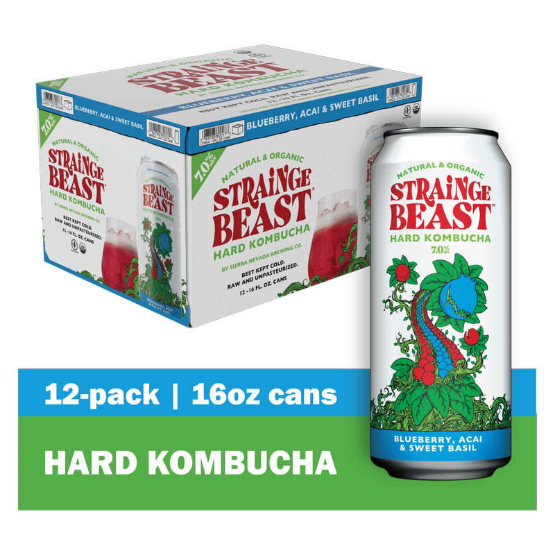 Strainge Beast Hard Kombucha Blueberry Acai Sweet Basil Single 16oz Can
