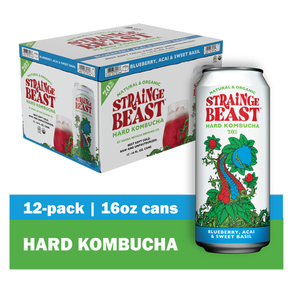 Strainge Beast Hard Kombucha Blueberry Acai Sweet Basil Single 16oz Can