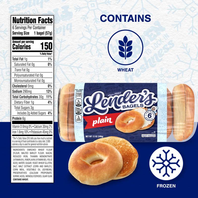 Lender's Frozen Pre-sliced Plain Bagels - 6ct