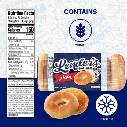 Lender's Frozen Pre-sliced Plain Bagels - 6ct