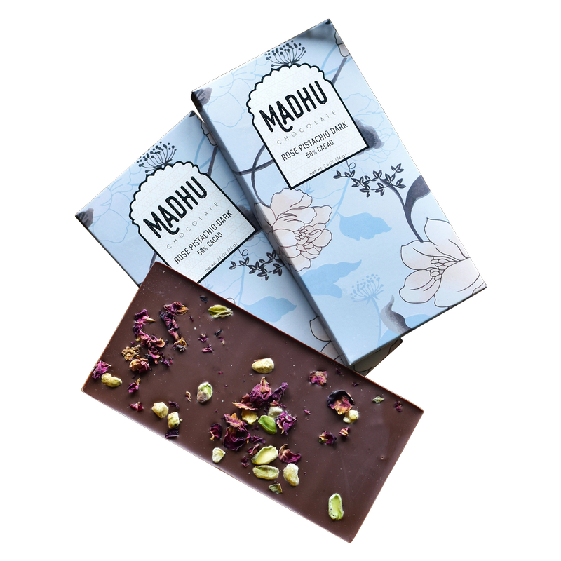 Madhu Chocolate 50% Cacao Rose Pistachio Bar 2.6oz