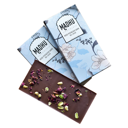 Madhu Chocolate 50% Cacao Rose Pistachio Bar 2.6oz