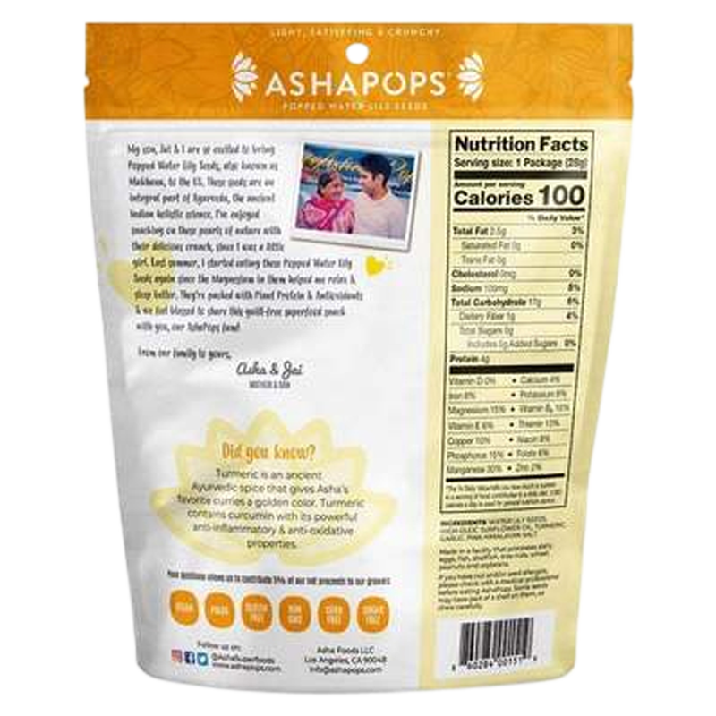 AshaPops Popped Water Lily Seeds Turmeric Garlic 1oz