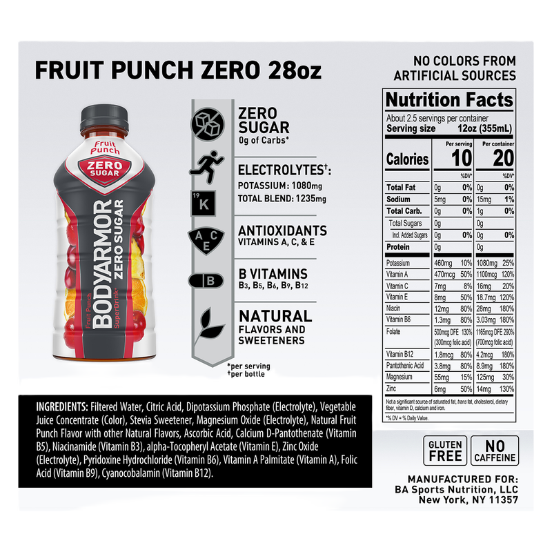 BODYARMOR Zero Sugar Fruit Punch 28oz Btl