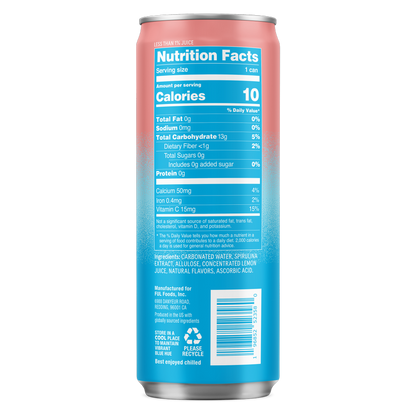 BLUwater Pink Grapefruit ZERO Sugar Sparkling Spirulina Beverage 12 oz Can