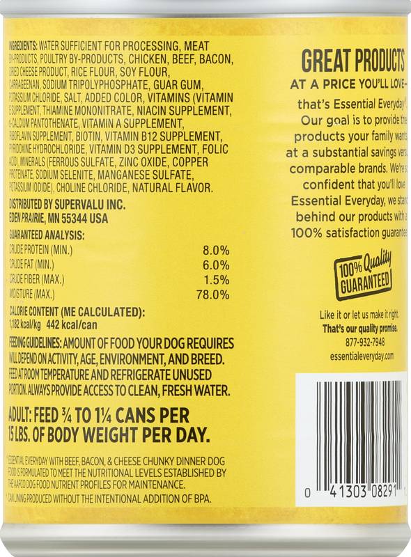 Essential Everyday Canned Beef and Bacon Dog Food - 13.2oz