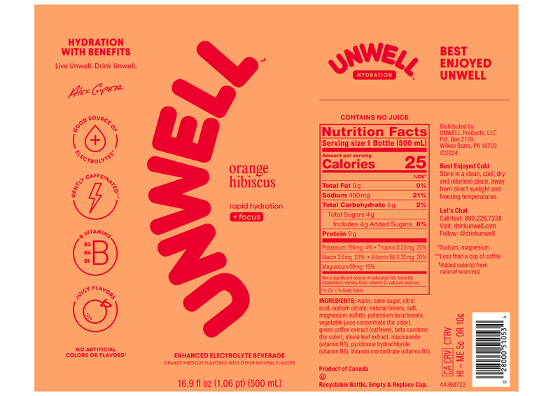Unwell Orange Hibiscus Hydration Drink 16.9oz Btl