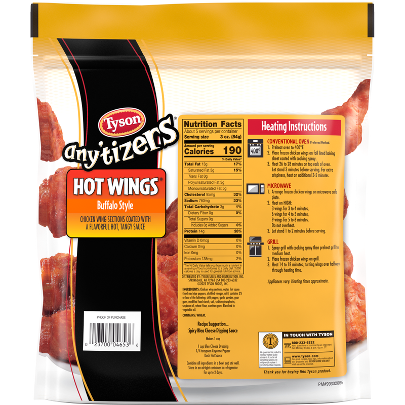 Tyson Any'tizers Frozen Buffalo Style Hot Wings 22oz