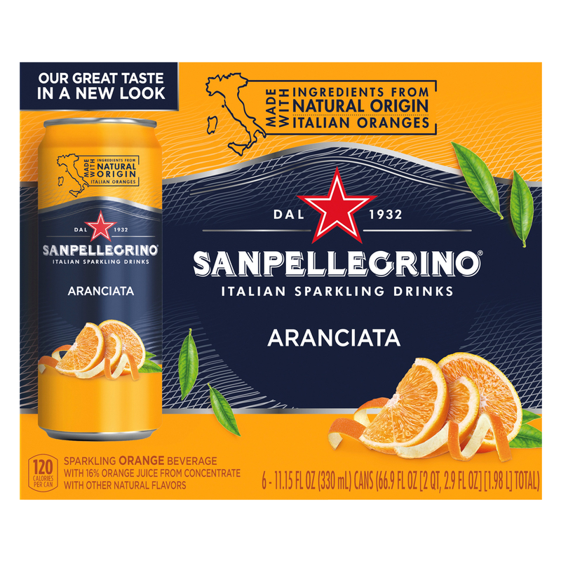 San Pellegrino Italian Sparkling Drink Aranciata Orange 6pk 330ml Can