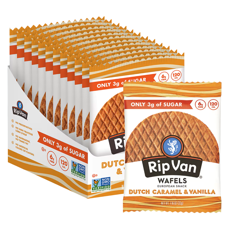 Rip Van Wafels Dutch Caramel & Vanilla Stroopwafel, 1.16oz Case 12 CT
